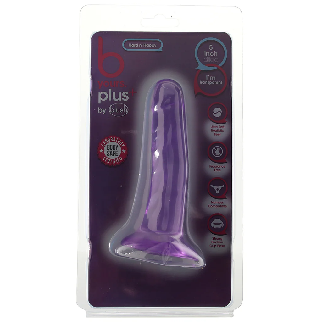 B Yours Plus Hard nā Happy 5 Inch Jelly Dildo in Purple - Image 6