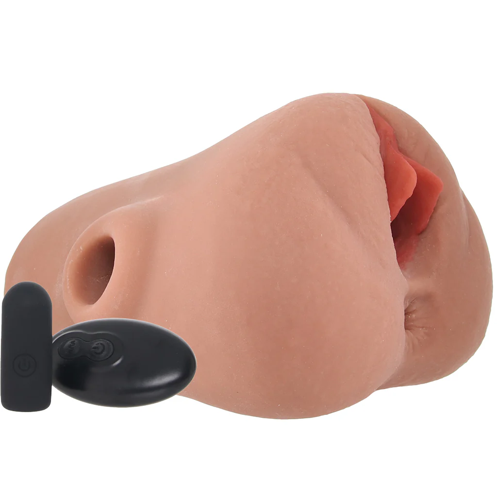 PDX Double Pounder Vibrating Squeeze Stroker in Brown