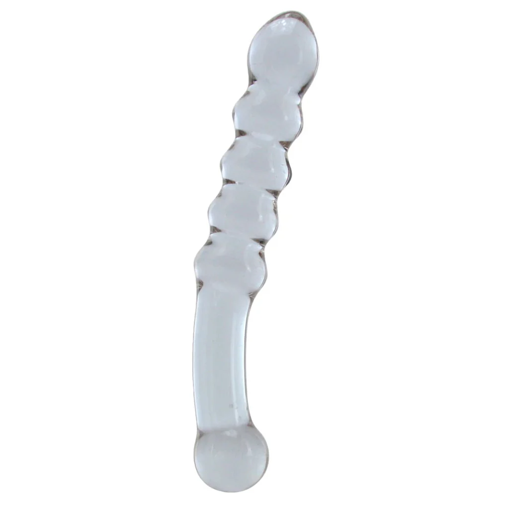 gläs Purple Rain Ribbed Glass Dildo
