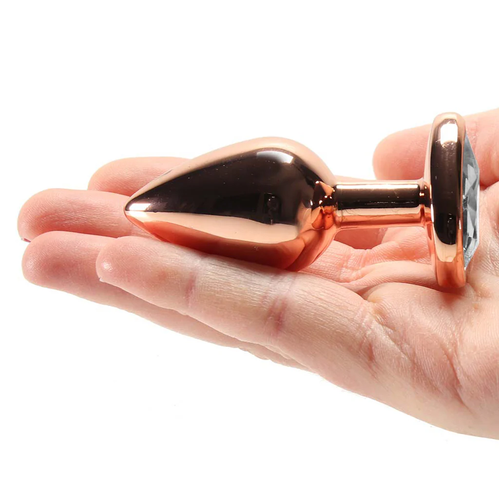 Small Aluminum Plug with Clear Heart Gem in Rose Gold - Image 4